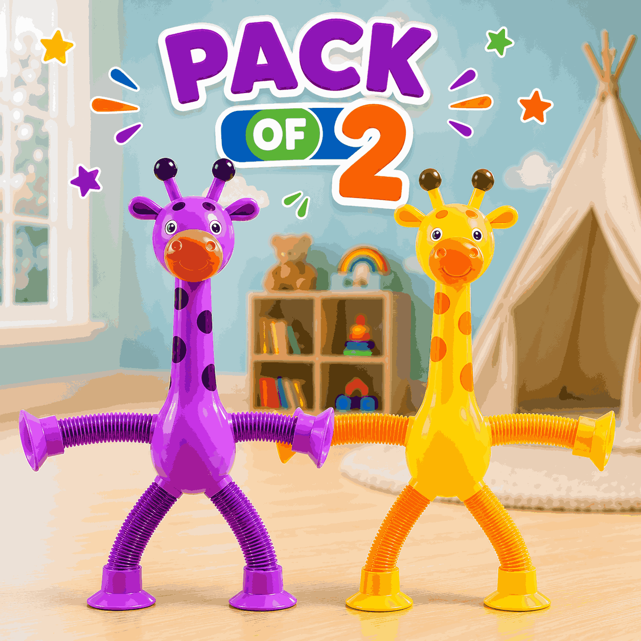 Telescopic Giraffe Suction Cup Toy for Kids Stretchy Window and Mirror Toy