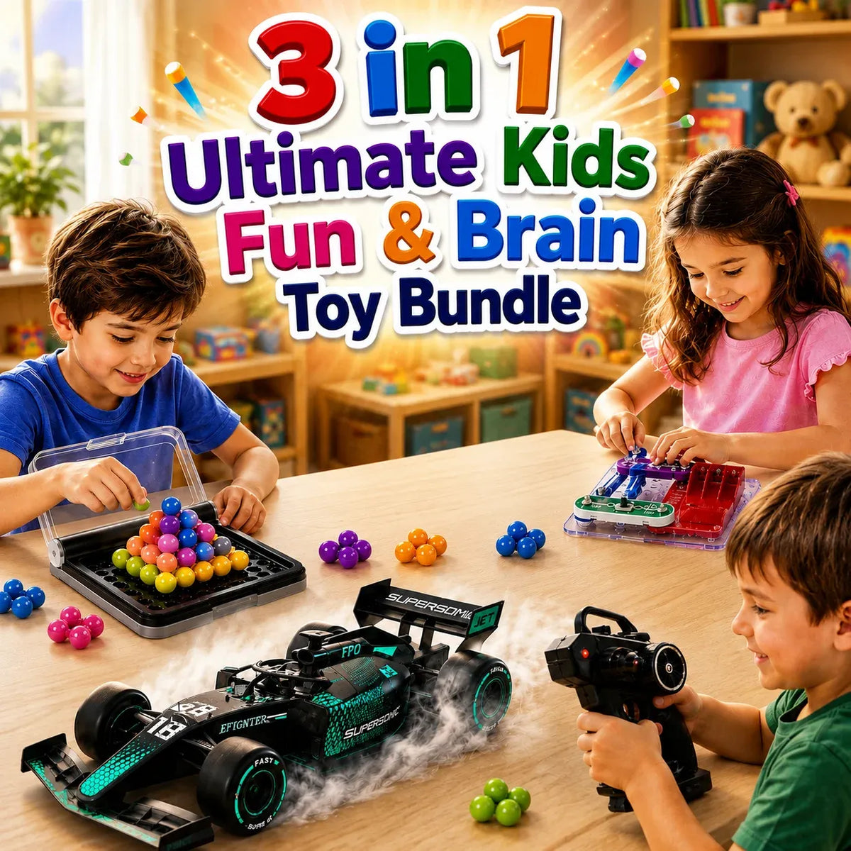 3 in 1 Ultimate Kids Fun & Brain Toy Bundle (3013/IQ21-3/KM660-6A)