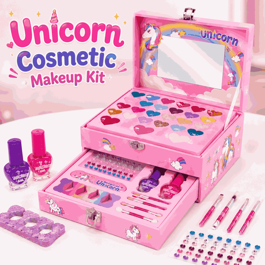Unicorn Pretend Makeup Kit for Girls Safe Cosmetic Play Set 