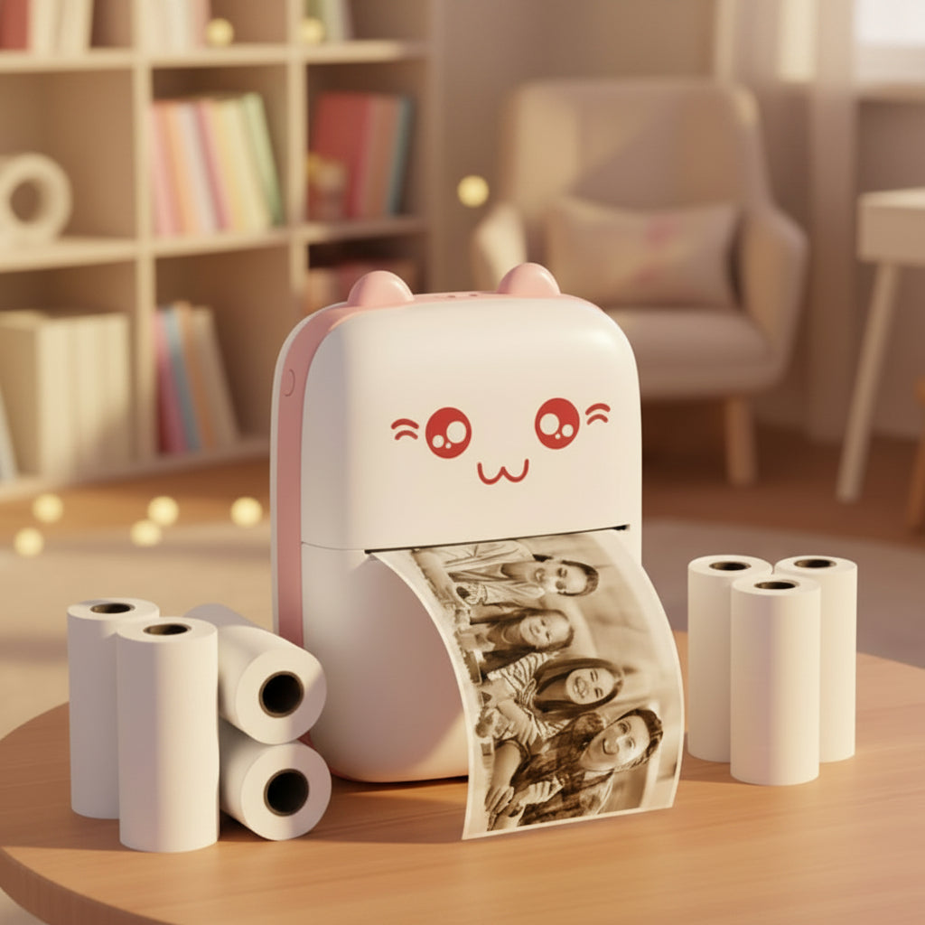 Mini Printer + 6 Paper Bundle - Complete Printing Kit