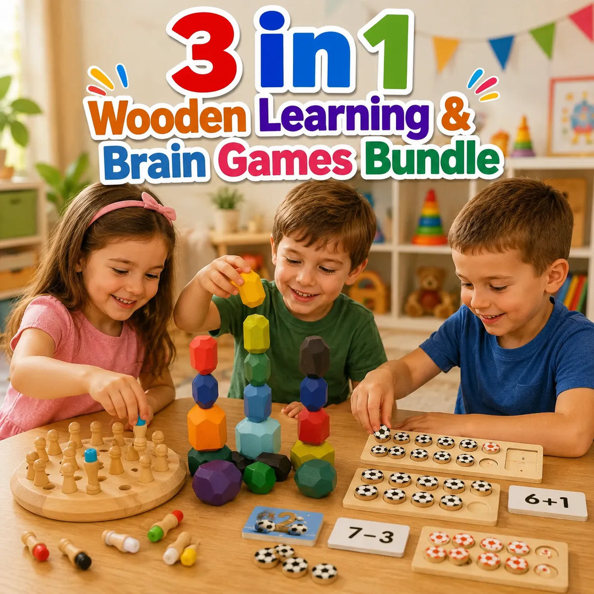 3 in 1 Wooden Learning Brain Games Bundle (2025-42/2025-43/2025-17)