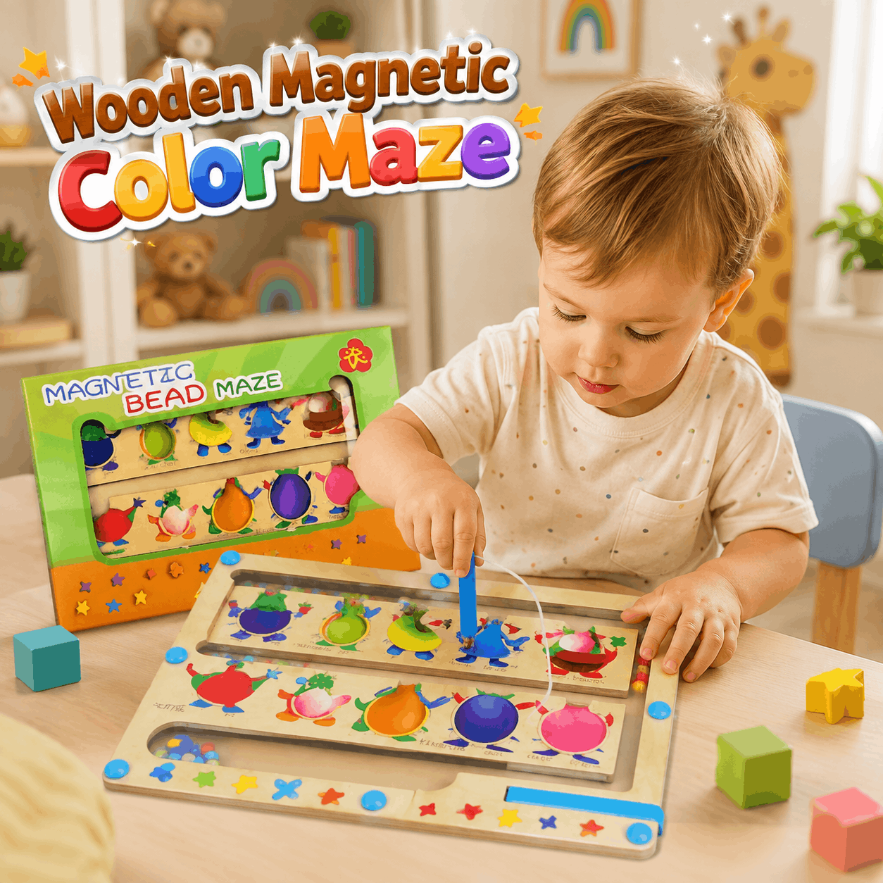 Wooden Magnetic Color Classification Maze Educational Toy for Kids
