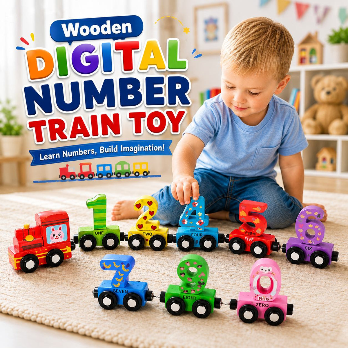 Wooden Digital Number Train Toy Set Colorful Educational Counting Toy