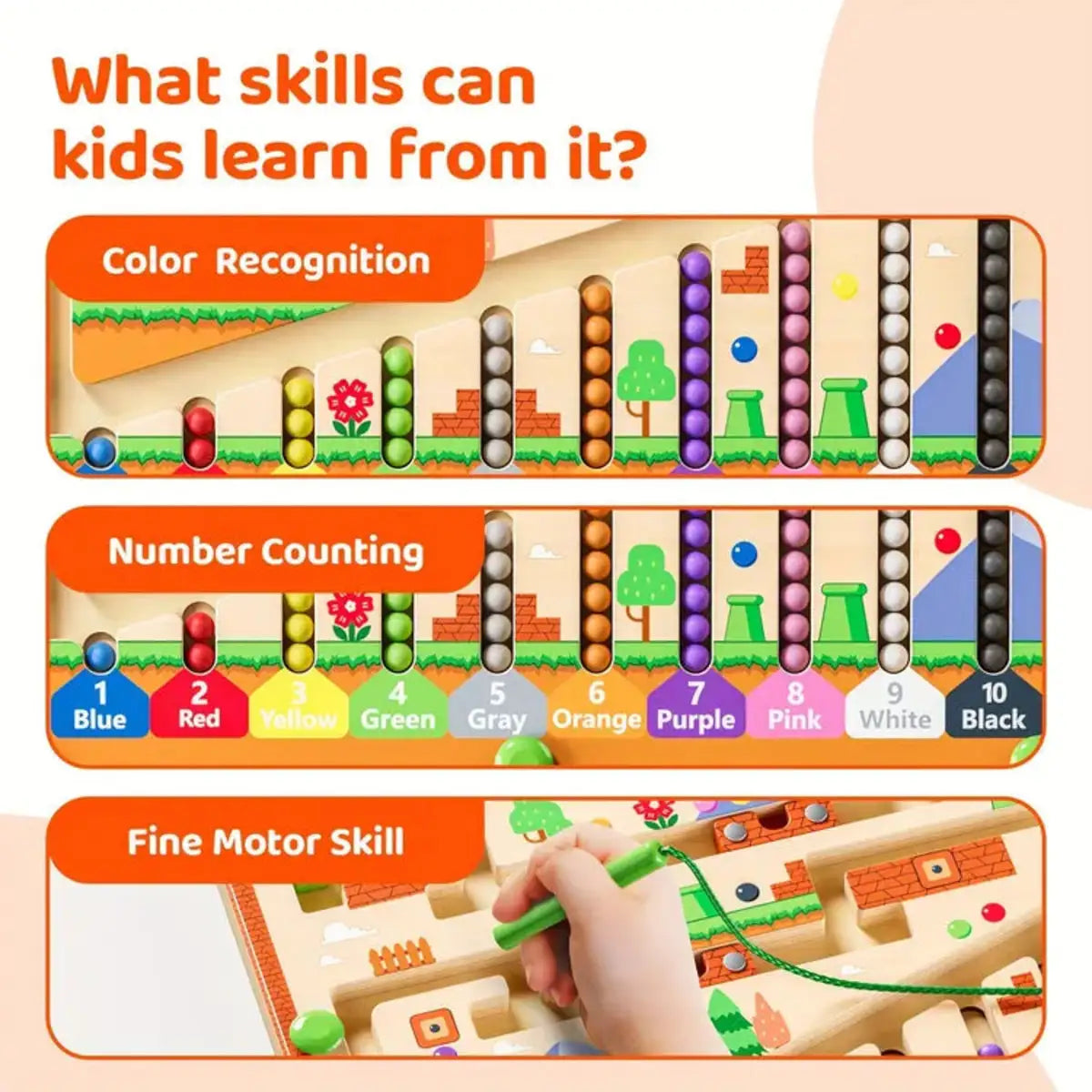 Wooden Magnetic Maze Beads Board Educational Learning Toy for Kids